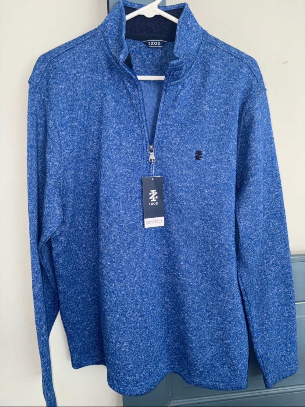 IZOD  Men's Quarter-Zip Heathered Blue Sweater